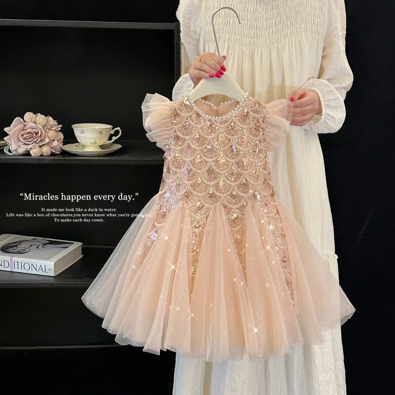 Girls' Summer  Dress Kids Fashionable Sleeveless Tulle Princess Gown Kids Cute & Breathable Toddler Party Dress