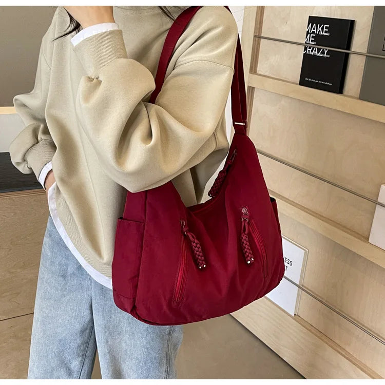 Summer Women Solid Color Shoulder Bag Fashion Lightweight Versatile Travel Crossbody Bag Commuter Nylon Large Capacity Hobo Bag