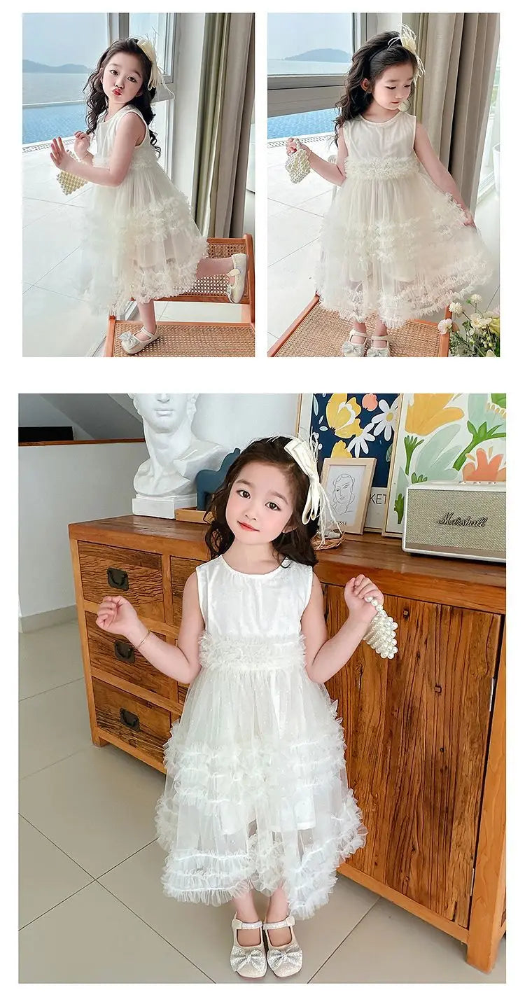 Girl's Dress Summer New Children's Sleeveless Yarn Dress Fluffy Dress Girl's Fashionable Baby Princess Dress