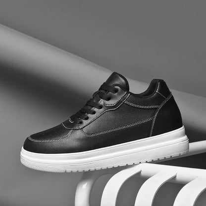 Novos sapatos masculinos invisíveis para aumentar a altura, sapatos esportivos de 6 CM-8 CM-10 CM, sapatos esportivos de couro branco para homens, tamanhos ampliados 36-46