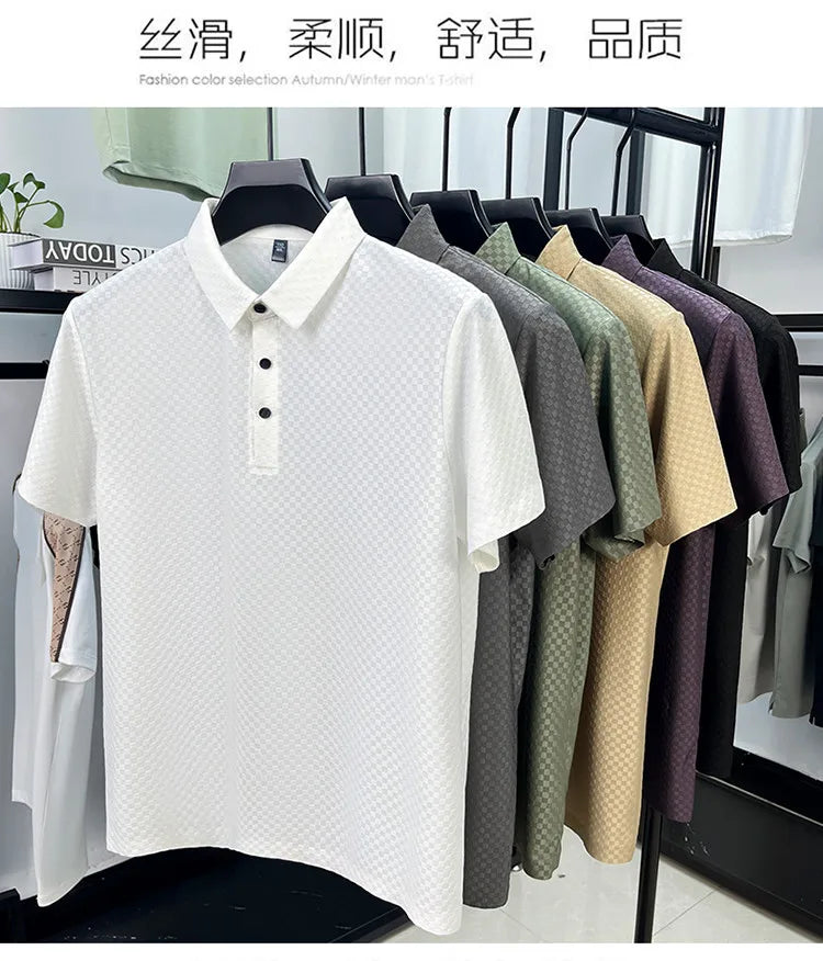 Seamless Polo Shirt - Short Sleeve Ice Silk Feel Nordic Style Soft & Comfortable Summer Wear Men's Golf Shirt