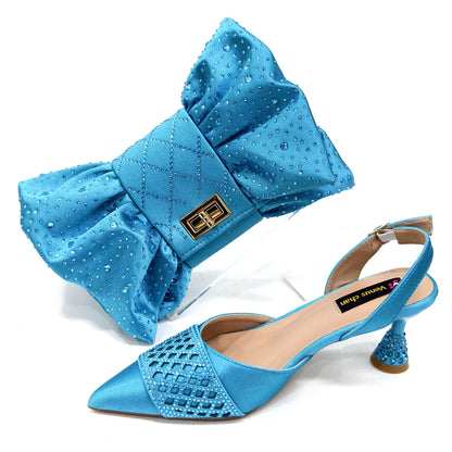 Elegant Nigerian Women’s Wine Colour Heeled Shoes and Rhinestone Handbag Set – Italian Design for Parties and Weddings