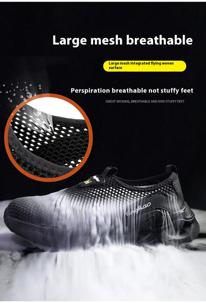 Lightweight safety shoes with large mesh, breathable, odor resistant, impact resistant, puncture resistant, and soft work shoes
