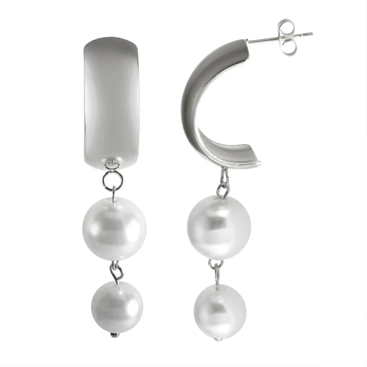 Stainless Steel Tassel Earrings 2 Pearls Dangle Earrings Jewelry