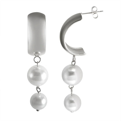 Stainless Steel Tassel Earrings 2 Pearls Dangle Earrings Jewelry