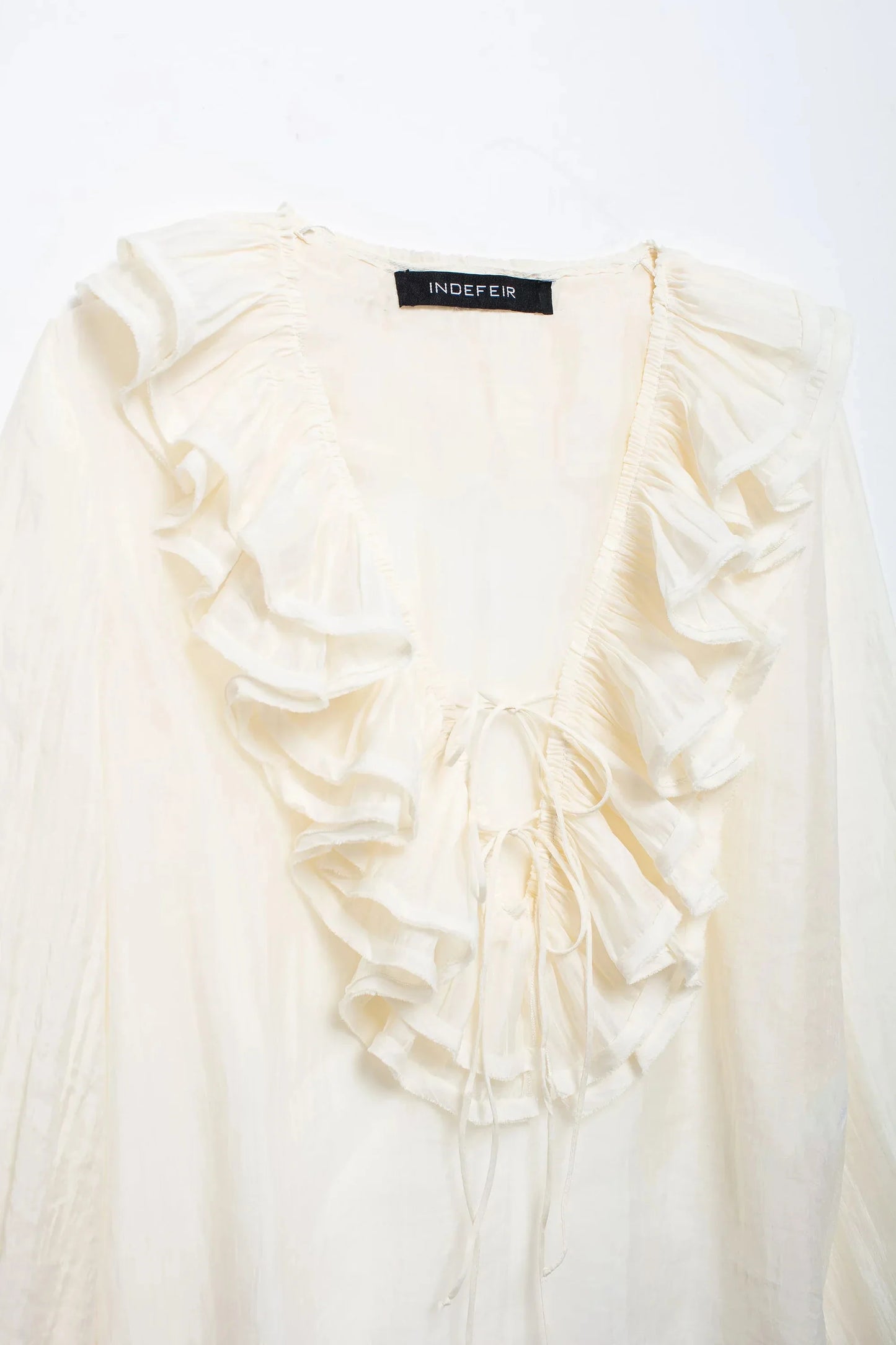 Elegant Women's Retro V-neck Ruffle Trim Long Sleeve Shirt 2025 Summer Casual Top Women's Fashion Translucent Thin Shirt