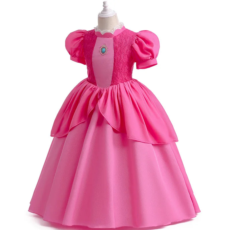 Peach Cosplay Dress Girl Movie Role Playing Princess Fancy Carnival Birthday Party Outfits Children 2-10y Pink Queen Vestidos