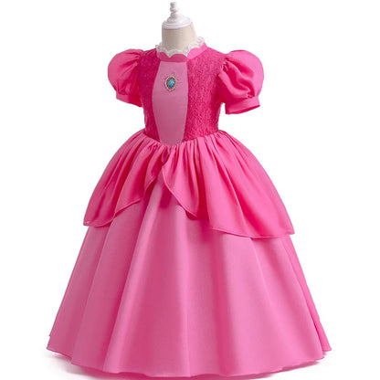 Peach Cosplay Dress Girl Movie Role Playing Princess Fancy Carnival Birthday Party Outfits Children 2-10y Pink Queen Vestidos