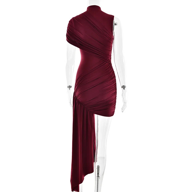 Summer Draped Ruched Sexy Mini Dress Women 2025 New Irregular High Waist Slim Fit Dress Female Elegant Club Tank Dress
