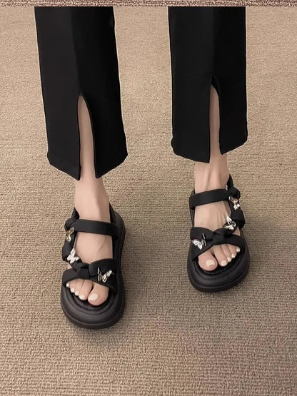 New Arrival Kids Sandals Children's Design Hollow-out Casual Sandals Soft Flat Strappy Sandals Girls Cute Bowknot Beach Shoes