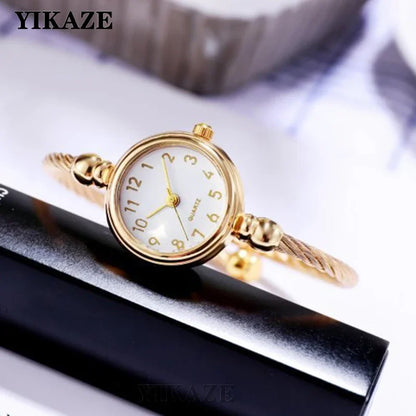 Luxury Women's Watch Small Gold Bangle Bracelet Watches Stainless Steel Retro Ladies Quartz Wristwatch Female Thin Chain Clock