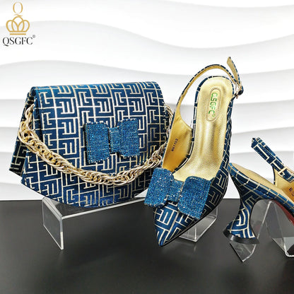 Italian Design Shoes and Bag Set Office Ladies Style Diamond Decoration Classic Women High Heel Shoes and Bag