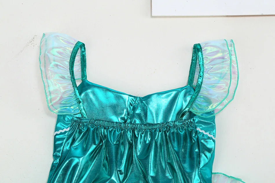 Blue Red Purple Three Colors Mermaid Flying Sleeve Fishtail Beautiful Dress For Girl Summer Beach Party Cool Swimsuit Set