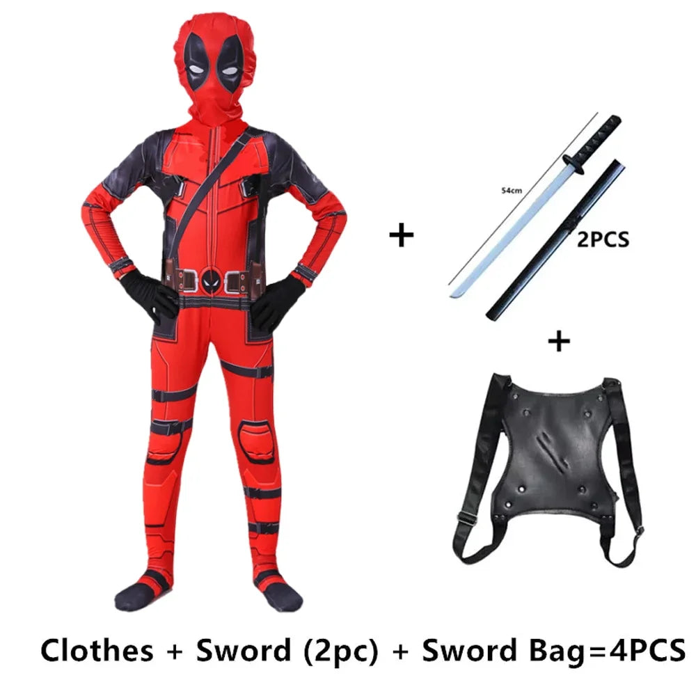 Deadpool Superheroes Child Costume Kid Halloween Cosplay Costume Deadpool Kids Suit Jumpsuit Superhero Deadpool Child Costume