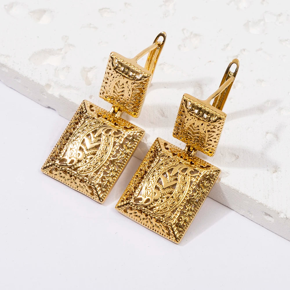 Morocco Dark Gold Color Jewelry Set for Party Design Earrings and Pendant Necklace Bracelet Ring Set for Engagement