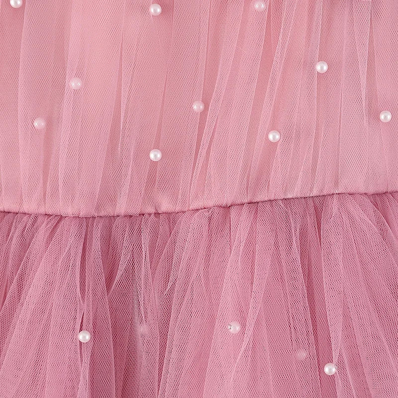 1 to 5 Yrs Kid Summer Baby Girls Ceremonial Dress Children's Pearl Tulle Princess Party Dresses For Wedding Tutu Perform Vestido