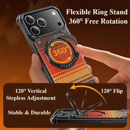 Luxury aluminum alloy phone case iPhone 17 Pro/Pro Max/17 Air with 360° rotating magnetic shockproof carbon fiber texture cover