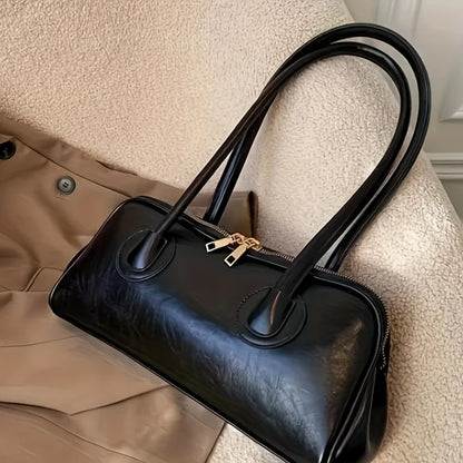 1pc Fashion Faux Leather Shoulder Bag, Elegant Handbag with Stitching Detail, Versatile Top-Handle Purse