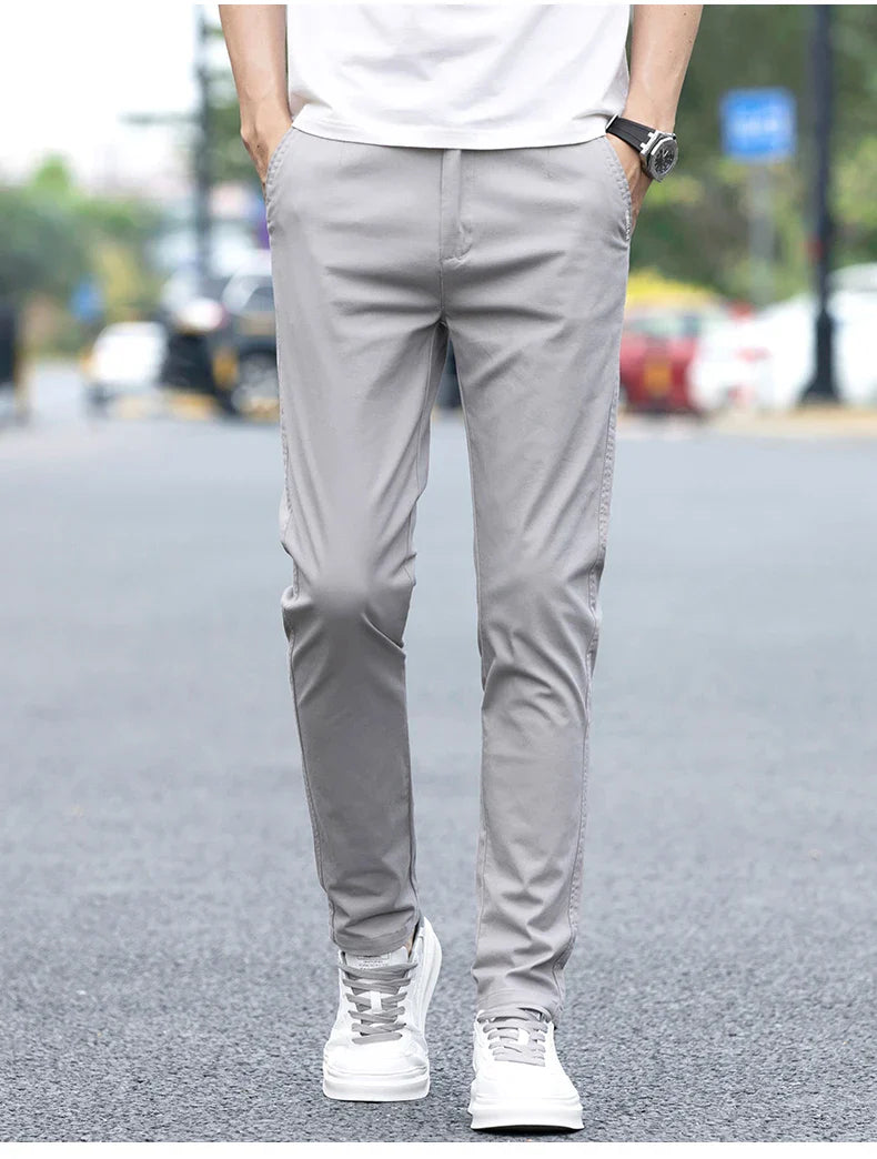 Slim Fit Straight Thin Casual Pants for Men Business Classic Stretch 98% Cotton Soft Spring Summer Trousers Brand Clothing