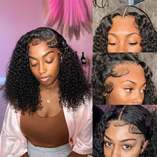 200% Density Burmese Curly Short Bob Wig Human Hair Bob Wigs Deep Wave 13x4 HD Lace Frontal Wig 4x4 Lace Closure Wig Virgin Bob