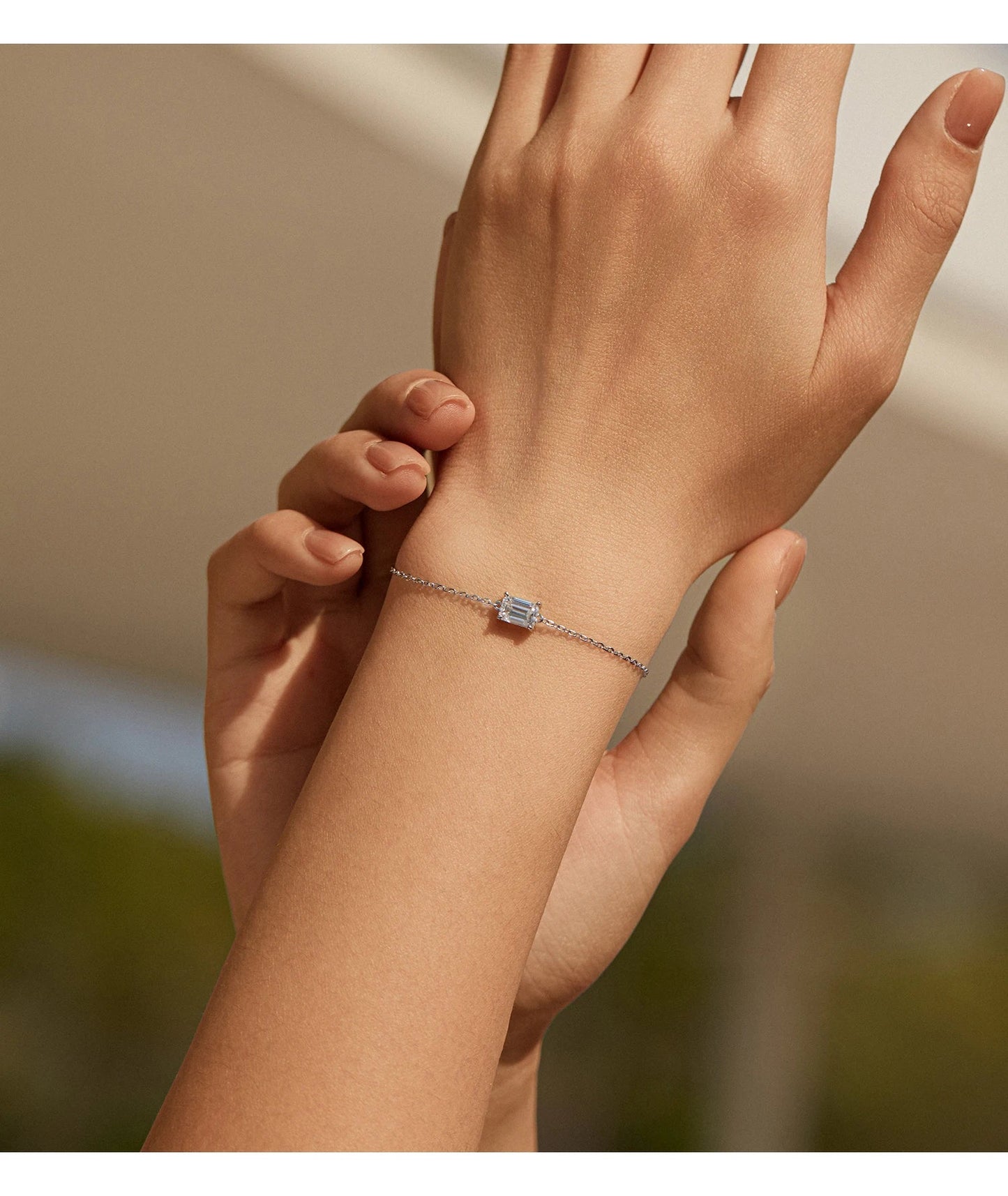Emerald Cut D Color Rectangle Moissanite Bracelet 925 Sterling Silver Luxury Link Chain Bracelet For Women Fine Jewelry