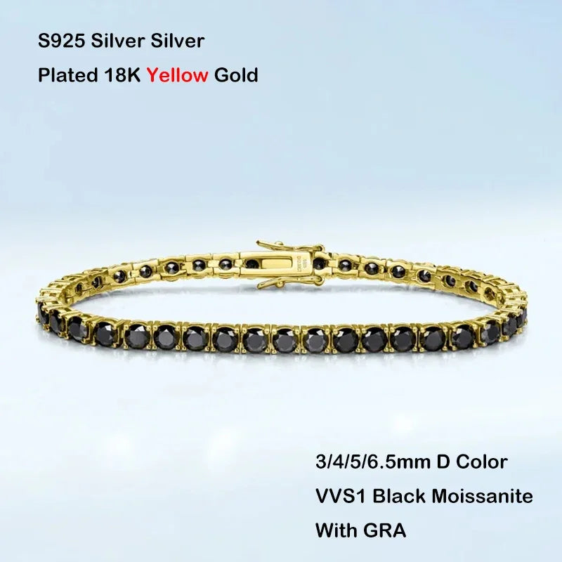 GRA Certified Full 3/4/5/6.5MM Black Moissanite Tennis Bracelet for Men Women S925 Silver Plated 18K Black Gold Bracelets