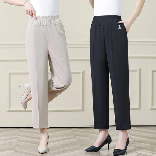 Summer New Ice Silk Casual Trousers Thin Sports Loose Trend Straight Quick-drying Mom Trousers