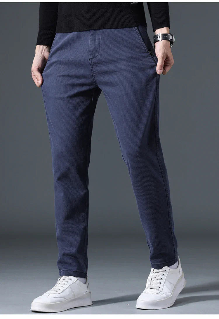 2025 Autumn New Casual Pants Men's Fashion Slim Fit Thick Straight Pants Soft Cotton Retro Style Streetwear Trousers Clothing