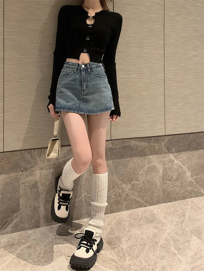 Summer High-Waisted Vintage Women Denim Short Skirt Small New Slim Sexy Korea Fashion Girl Cute Street A-line Mini Jeans Pants