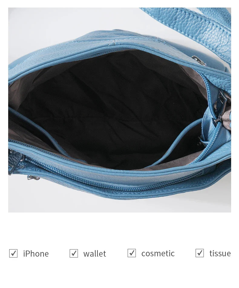 New Genuine Leather Women's Bag Casual One Shoulder Crossbody Bag Multi Pocket Messenger Bag