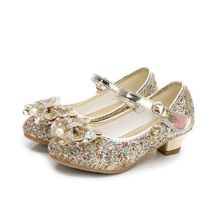 2026 Spring New Children's Shoes  Princess Shoes Girl's Fashion Sandals Crystal Princess Shoes Blue Pink Silver