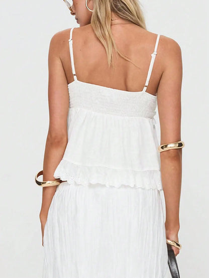Women's Boho White Linen V-Neck Camisole Tank Top, Suitable for Music Festival Concert Hot Girl Young Girl Daily Wear