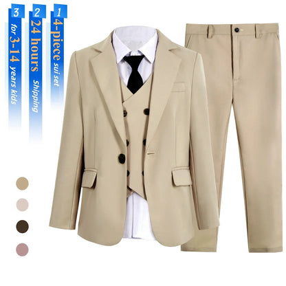 Kids Tuxedo Set 4PC | Jacket Vest Dress Pants Tie | Boys 3-14 | Pageant Party | Ships Today! Toddler to Youth 3-14 | Wedding