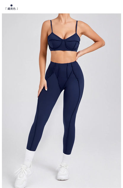 Yoga Sports Fitness Sets High Waist Hip-lifting Trousers Open Back Bra Suit Casual Running Workout Gym Leggings Sexy Sets Women