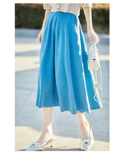 Autumn And Winter High Waist 100% Pure Wool Skirt Female Slim Long Knitted Wool Skirt Loose Wearing A-Line Skirt