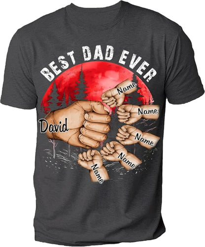 Personalize Best Grandpa Dad Ever Black Shirt - Custom Fist Bump Papa Father w Kid Name T-Shirt S-3XL