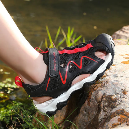 Kids Closed Toe Sport Sandals Adjustable Strap Mesh Non Slip Summer Shoes for Boys Children Outdoor Beach Casual Sandals Sneaker