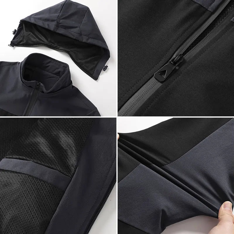 Men Spring Autumn Sport Set Comfortable Breathable Detachable Hooded Jacket Pant Set Training Morning Fitness Running Sport Suit