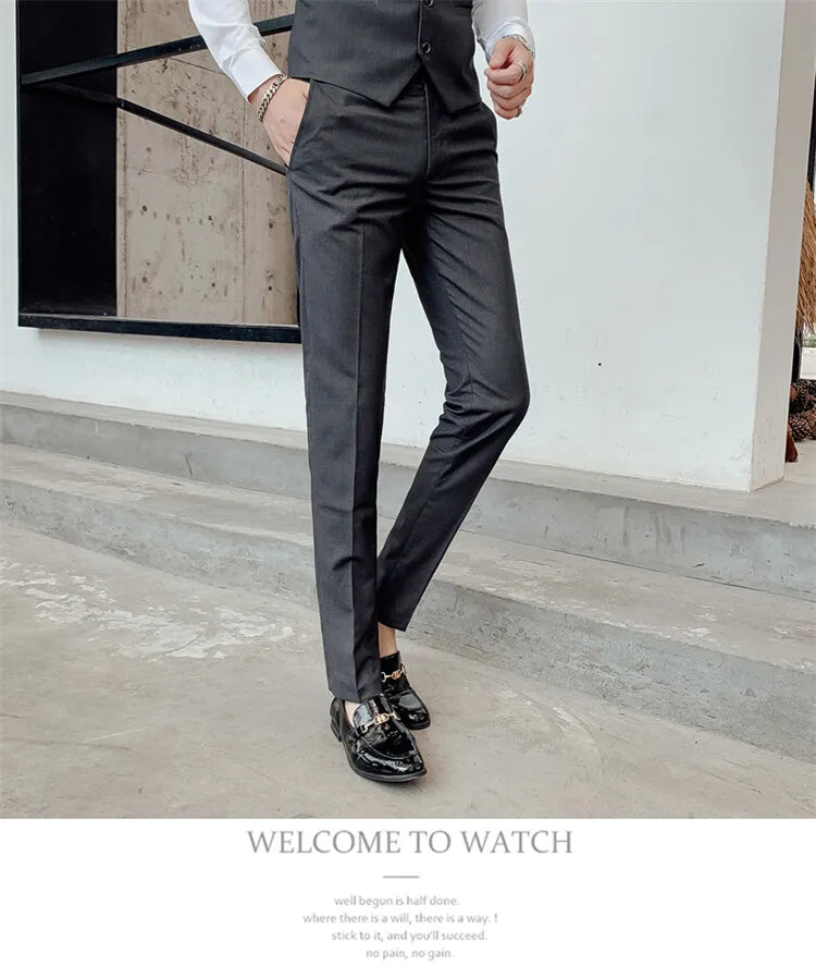 Solid Color Suit Men's Fashionable Gentleman Business Banquet Korean-style Formal Dress Casual Wedding (Blazer+Vest+Trousers)