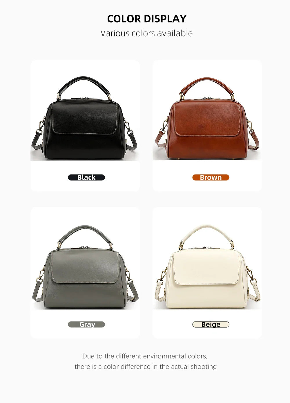 Genuine Leather Women's Handbag Cowhide Shoulder Bag Large Capacity Boston Crossbody Satchel For Fashion Bolsa Two Straps