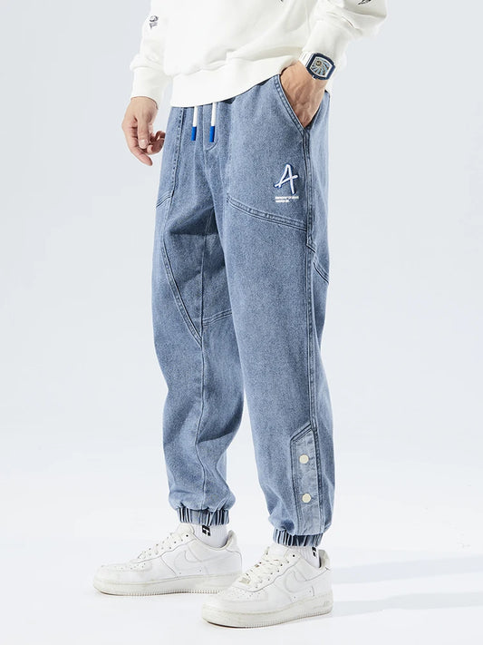 Spring Summer Men's Jogger Jeans Slight Stretch Denim Cargo Pants Black Blue Streetwear Baggy Jeans Trousers