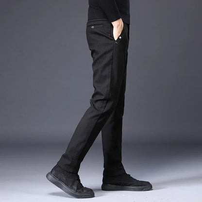 Men's Slim Suit Casual Pants Thick Fashion Embroidered Pocket Trousers Business Baggy Office Comfortable Elastic Pants Male