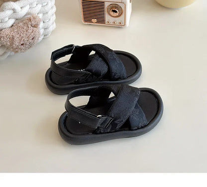 Girls Summer Beach Shoes Ethnic Style Kids Casual Sandals Soft Sole Fashion Children Retro Princess Shoes 2025 Summer New