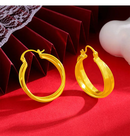Stylish Double Hoop Earrings Women's 24K Gold AU999 - Minimalist double hoops, trendy, women's 24K gold style