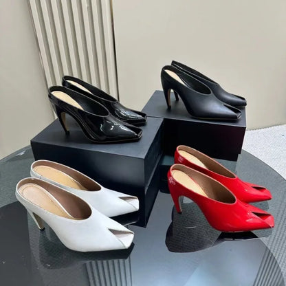 Show Style 10.5cm High Heel Fish Mouth Sandals Spring/Summer Black and White Fashion Sexy Professional Commuter Slippers Size 43