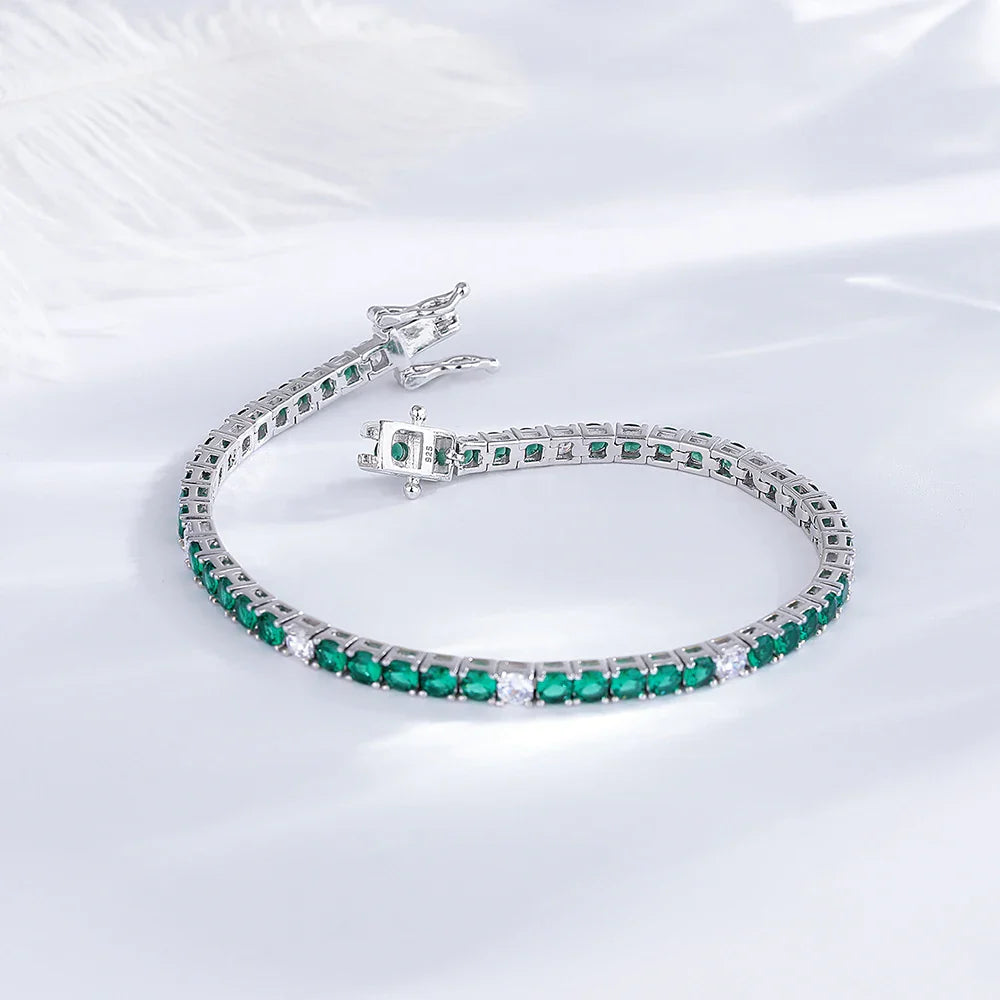Fine Jewelry 3mm Montana Blue/Emerald Green/Ruby Red/Turquoise/Black Cubic zircon 925 Silver Tennis Bracelet