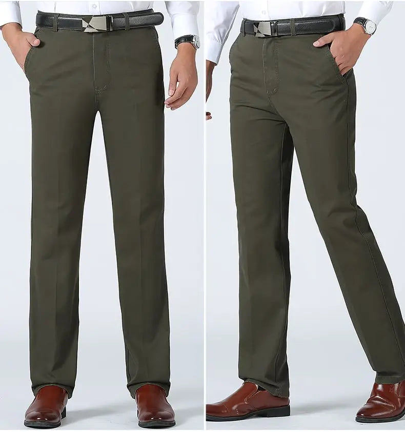 Men's 100% Cotton Summer Thin Pant Autumn Thick Classic Solid Casual Bland High Waist Trousers Business Office Cargo Pants Cheap