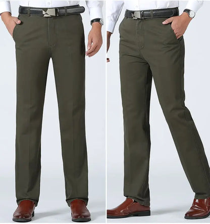 Men's 100% Cotton Summer Thin Pant Autumn Thick Classic Solid Casual Bland High Waist Trousers Business Office Cargo Pants Cheap