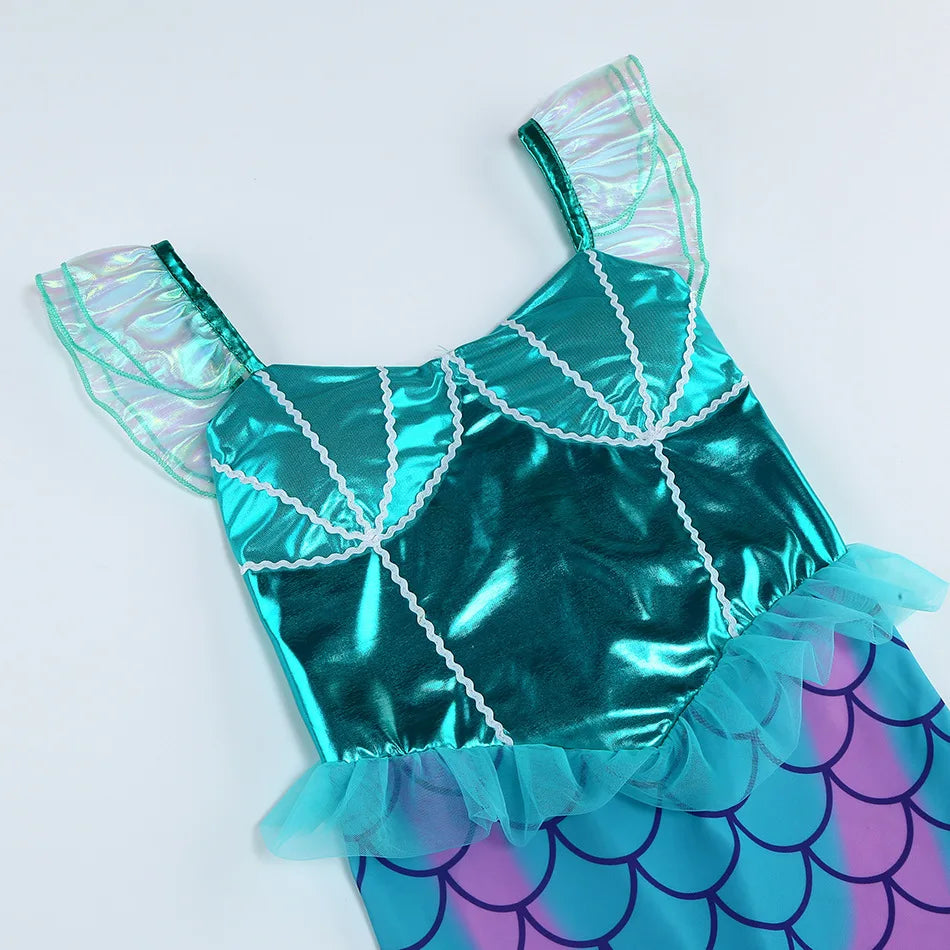 Blue Red Purple Three Colors Mermaid Flying Sleeve Fishtail Beautiful Dress For Girl Summer Beach Party Cool Swimsuit Set