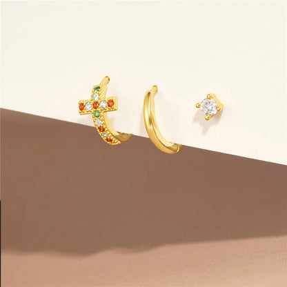 925 Sterling Silver 3pcs 4pcs Set Zircon Stud Earrings 18k Gold Star Minimalism Huggies Earring Fine Jewelly Set Party Gift